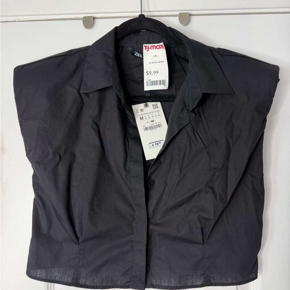 Black Button-Up Crop Top
